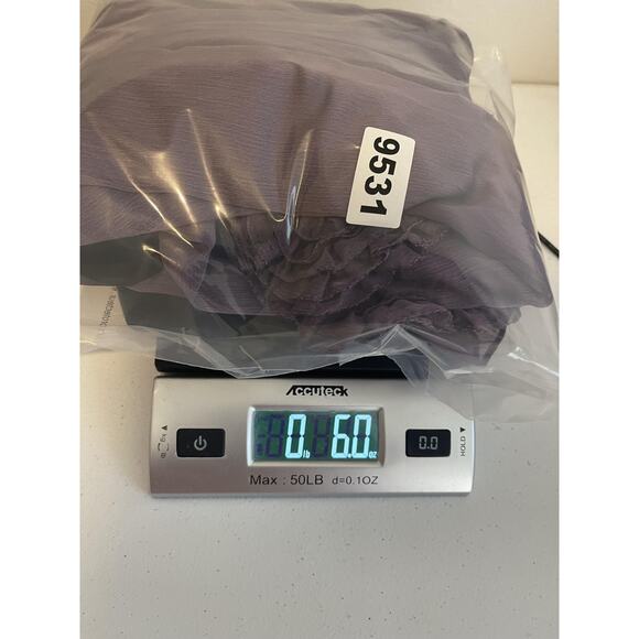 Victor Costa Shirt Women's Medium Purple Ruffle Rosette Peplum Sheer Top Belted - Picture 8 of 8